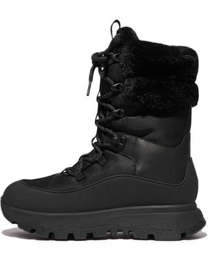 Fitflop Women Neo-d-hyker Waterproof Plush-collar Sub-zero Mid-calf Walking Boots Polyester/leather/rubber - Black