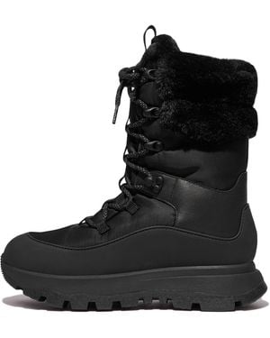 Fitflop Women Neo-d-hyker Waterproof Plush-collar Sub-zero Mid-calf Walking Boots Polyester/leather/rubber - Black