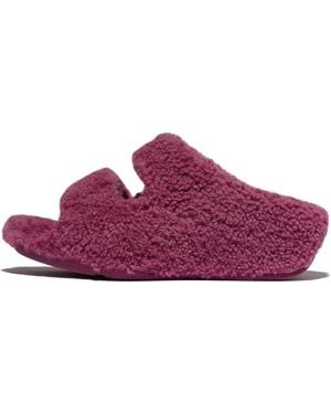 Fitflop Shuv Curly-Shearling Two-Bar Slides - Purple