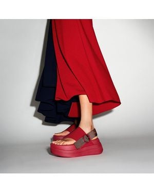 Fitflop F-Mode Stack X Roksanda Leather/Webbing Back-Strap Toe-Post Sandals Leather/Nylon - Red