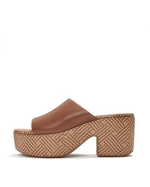 Fitflop Platfforms Graphic-Weave Leather Heeled Slides - Brown