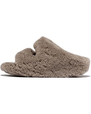 Fitflop Shuv Curly-Shearling Two-Bar Slides - Brown