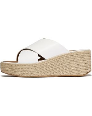 Fitflop Platfforms Espadrille Leather Wedge Cross Slides - Natural