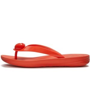Fitflop Iqushion Glossy-Button Flip-Flops - Red