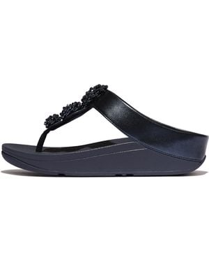 Fitflop Fino Beadie-Button Metallic Toe-Post Sandals Pu/Microfibre, Midnight, Size: Uk - Blue