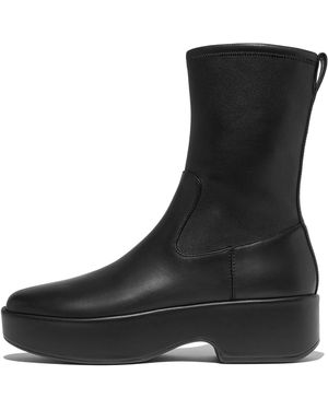 Fitflop F-Luma Stretch Leather Demi-Wedge Mid-Calf Boots - Black