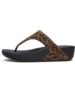 Fitflop Lulu Leopard Suede Toe-Post Sandals - Brown