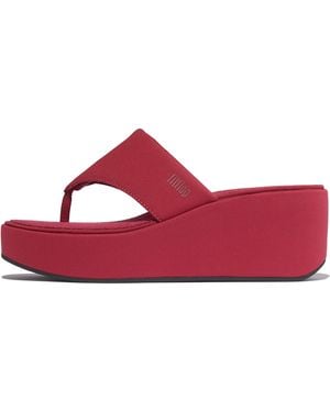 Fitflop Platfforms Wedge Toe-Post Sandals Fabric, Markdown, Berry, Size: Uk - Red