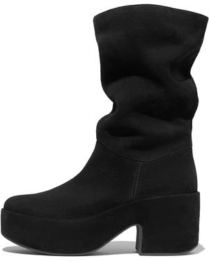 Fitflop Platfforms Slouch Suede Heeled Short Boots - Black