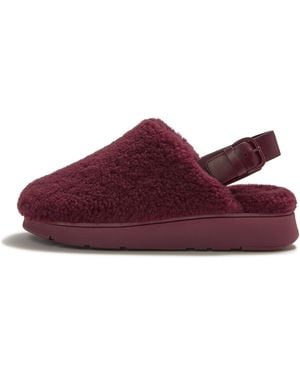 Fitflop Gen-Ff Shearling Back-Strap Mules Leather/Shearling, Merlot, Size: Uk - Red