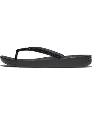 Fitflop Women Iqushion Multi-crystal Ergonomic Flip-flops Rubber With Crystals - Black