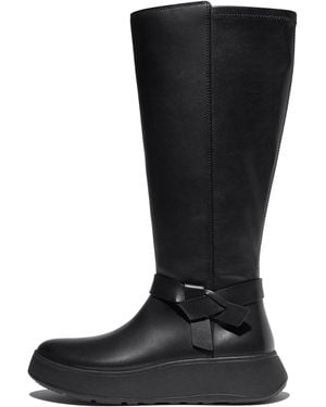 Fitflop F-Mode Folded-Knot Flatform Tall Stretch Boots Leather/Faux-Leather (Pu) - Black