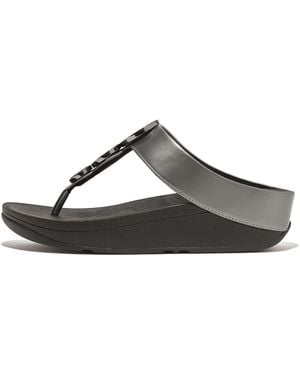 Fitflop Halo Bead-Circle Metallic Toe-Post Sandals Faux Leather, Pewter, Size: Uk - Brown