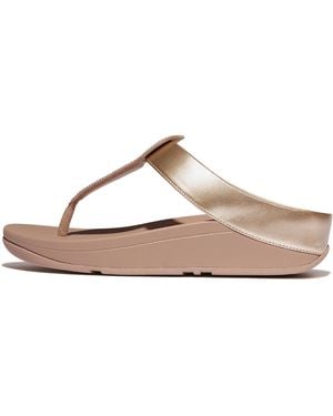 Fitflop Fino Crystal-Detail Metallic Toe-Post Sandals Pu/Microfibre, Latte, Size: Uk - Brown