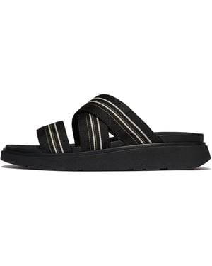 Fitflop Gen-Ff Stripy-Webbing Strappy Slides Polyester - Black