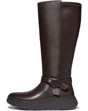 Fitflop F-Mode Folded-Knot Flatform Tall Stretch Boots Leather/Faux-Leather (Pu) - Brown