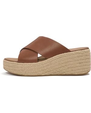 Fitflop Platfforms Espadrille Leather Wedge Cross Slides - Brown