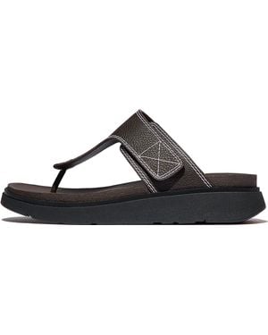 Fitflop Gen-ff Mens Stitch-detail Tumbled-leather Toe-post Sandals - Black