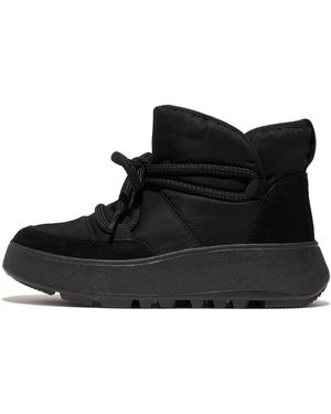 Fitflop F-Mode Water-Resistant Fleece-Lined Mesh Flatform Laced Booties Boots 8 M (B) Eva/Fleece/Lace - Black