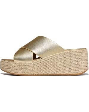 Fitflop Platfforms Espadrille Metallic-Leather Wedge Cross Slides - Natural