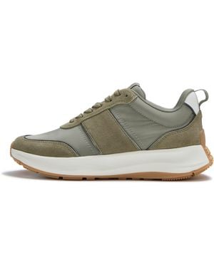 Fitflop F-Mode Flow Metallic Suede Trainers Polyester/Pu/Suede, /Sage, Size: Uk - Brown