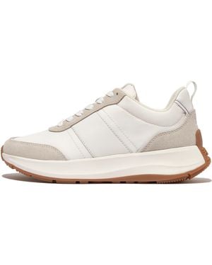 Fitflop F-Mode Flow Fabric/Suede/Leather Flatform Trainers - White