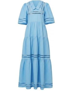 Stella Nova Maxi Dress With Short Sleeves And Artworks - Blue