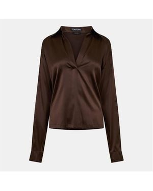 Tom Ford Tf Silk Long Sleeve Plain Shirt - Brown