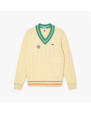 Lacoste Roland Garros Edition V-Neck Tennis Jumper - Natural