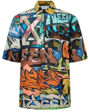 Off-White c/o Virgil Abloh Neen Graffiti Long Sleeve Shirt - Blue