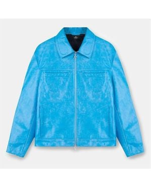 Represent Leather Panelled Tailored Fit Jacket - Blue