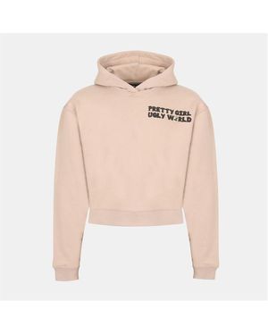 PRETTY BOY UGLY WORLD Cotton Long Sleeve Cropped Oversized Fit Hoodie - Natural