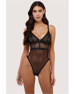 Wolf & Whistle Selena Extreme High Leg Fishnet Wired Body - Brown