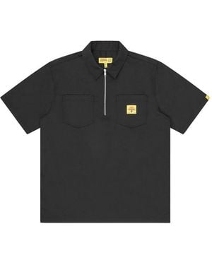 ICECREAM Quarter Zip Work Patterned Short Sleeve Shirt - Black