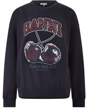 Ganni Cherry Crew Sweatshirt - Blue