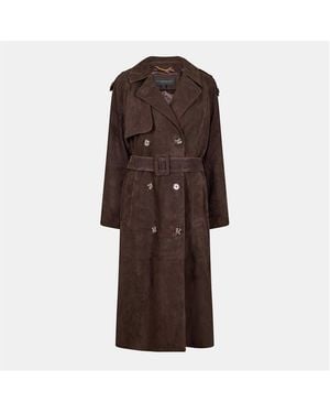 Donna Karan Suede Trench Coat - Brown