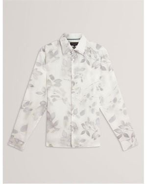 Ted Baker Leaf Print Long-Sleeve Patterned Shirt - White