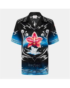 CASABLANCA Blade Short Sleeve Relaxed Fit Bowling Shirt - Blue