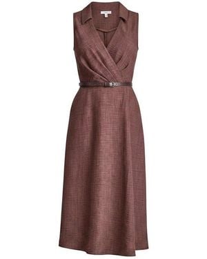 DKNY Sl Belted Midi Shirt Dress - Brown