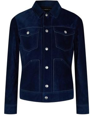 Tom Ford Suede Western Long Sleeve Leather Jacket - Blue