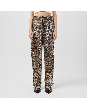Ganni Satin Relaxed Fit Cargo Trousers - Natural