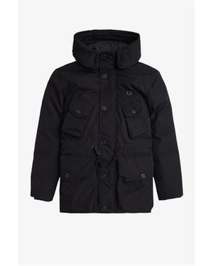 Fred Perry Patch Puffer Hooded Thigh Length Parka - Black