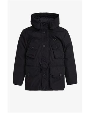Fred Perry Patch Puffer Hooded Thigh Length Parka - Black