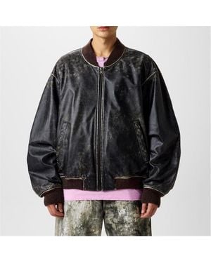 Acne Studios Leather Bomber Jacket - Grey