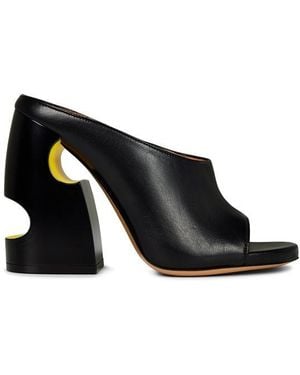 Off-White c/o Virgil Abloh Meteor Leather Sculpted Heel Slip-On Heeled Mules - Black
