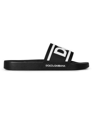 Dolce & Gabbana Monogram Rubber Slides - Black