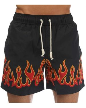 Palm Angels Burning Flames Print Swim Shorts in Black for Men 