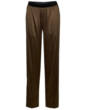 Tom Ford Silk Wide Leg Trousers - Brown