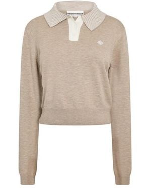 The Couture Club Striped Collar Polo Shirt - Natural