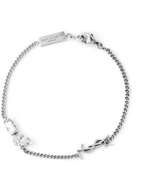 Saint Laurent Rhinestone Cassandre Charm Bracelet - Metallic
